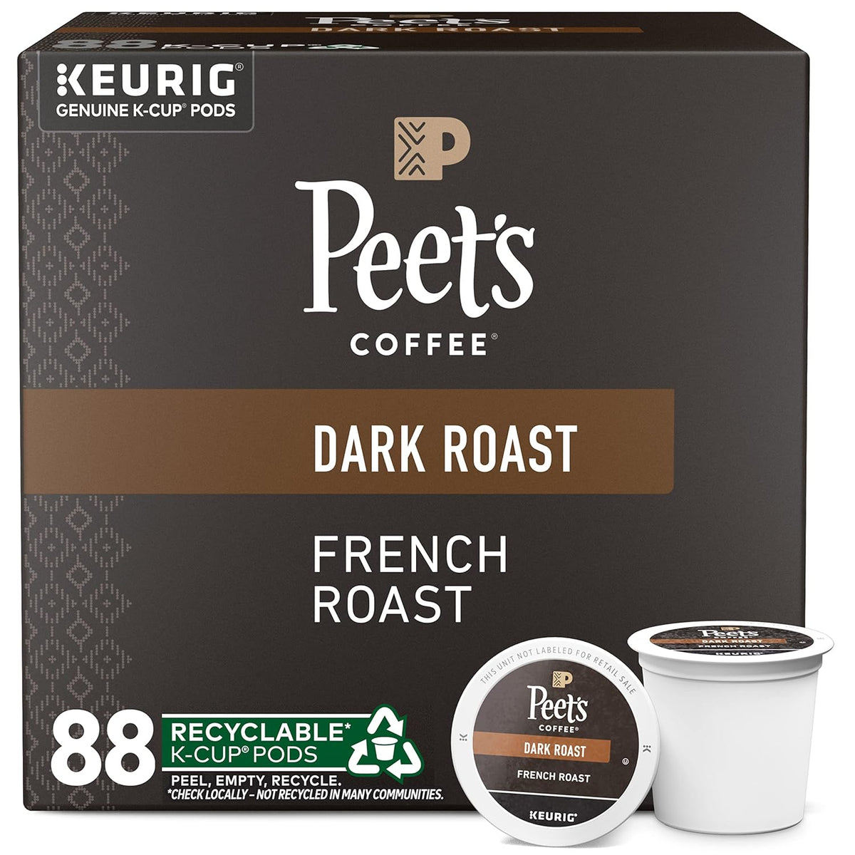KupofK Coffee French Roast K-cups for coffee makers, featuring dark roasted coffee inside individual capsules.