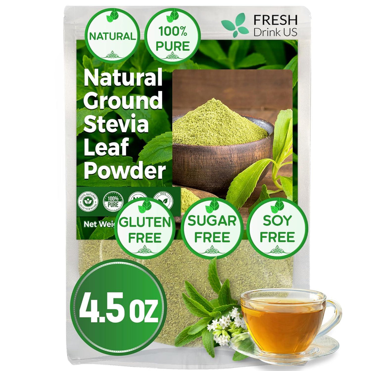 Stevia Leaf, Whole Dried Leaves, Tea Bags, Powder, 100% Natural and Pure from Stevia Leaves. Sugar Substitute for Tea, Coffee. Loose Leaf Stevia Herbal Tea. Zero Calorie Sweetener. No Sugar, No Caffeine, No Gluten, Vegan.
