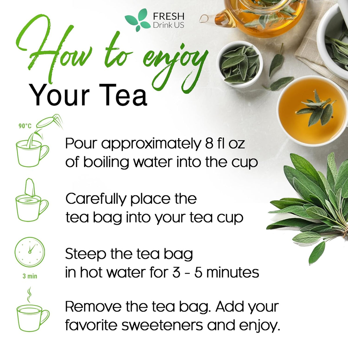 Sage Leaf Tea Bags, 100% Natural & Pure from Sage Leaves. Loose Leaf Sage Herbal Tea. Sage Leaf Tea. Made with Natural Material Tea Bags. No Sugar, No Caffeine, No Gluten, Vegan.