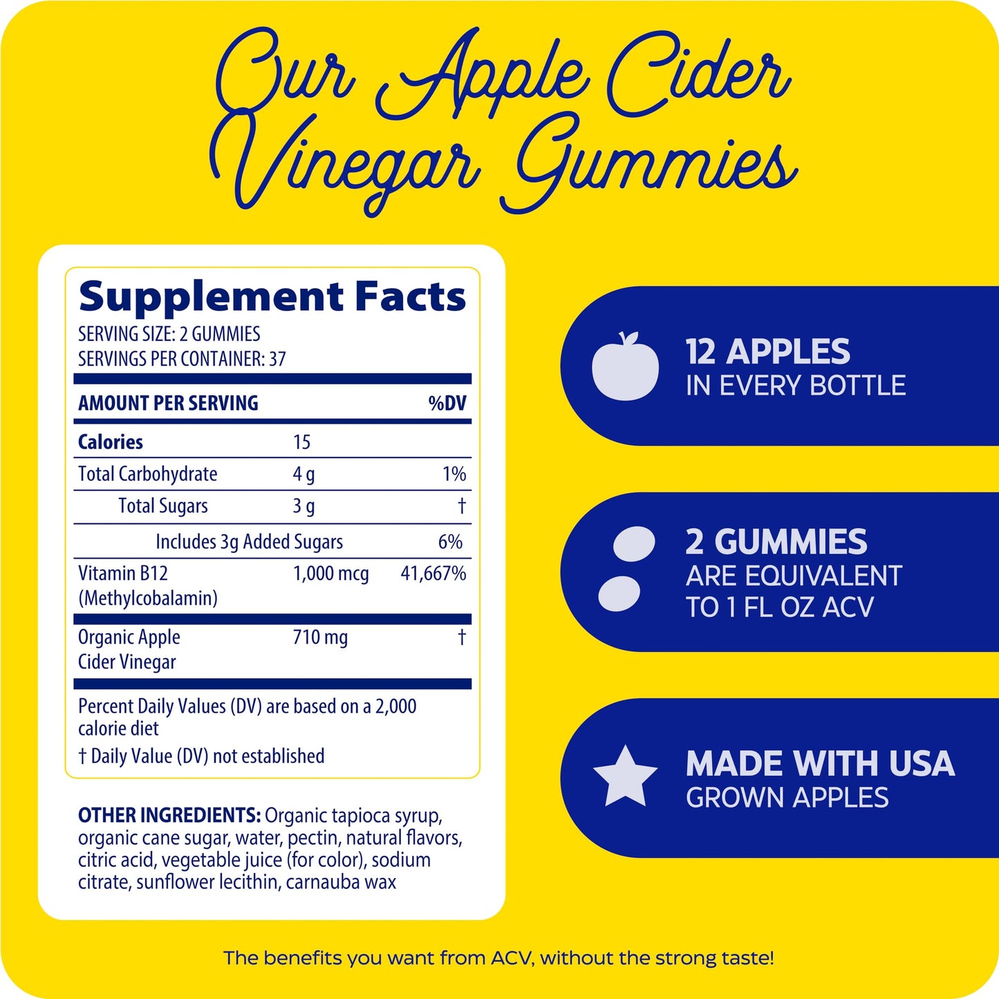 Enzymedica apple cider vinegar gummies with B12 and mother, 74 count, showing the supplement bottle and gummies on a white background.