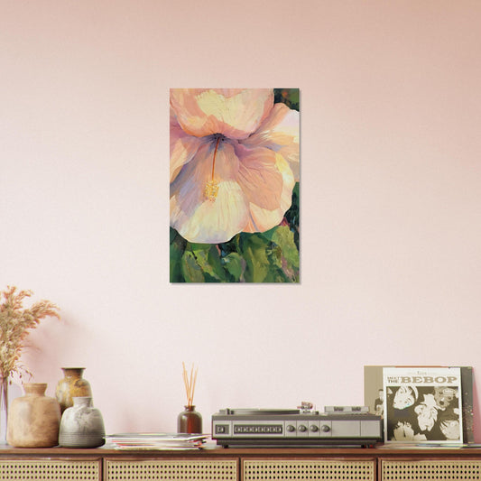 Hibiscus floral art print on museum-quality matte paper by Barbara Cleary, featuring vibrant flower details and botanical design.