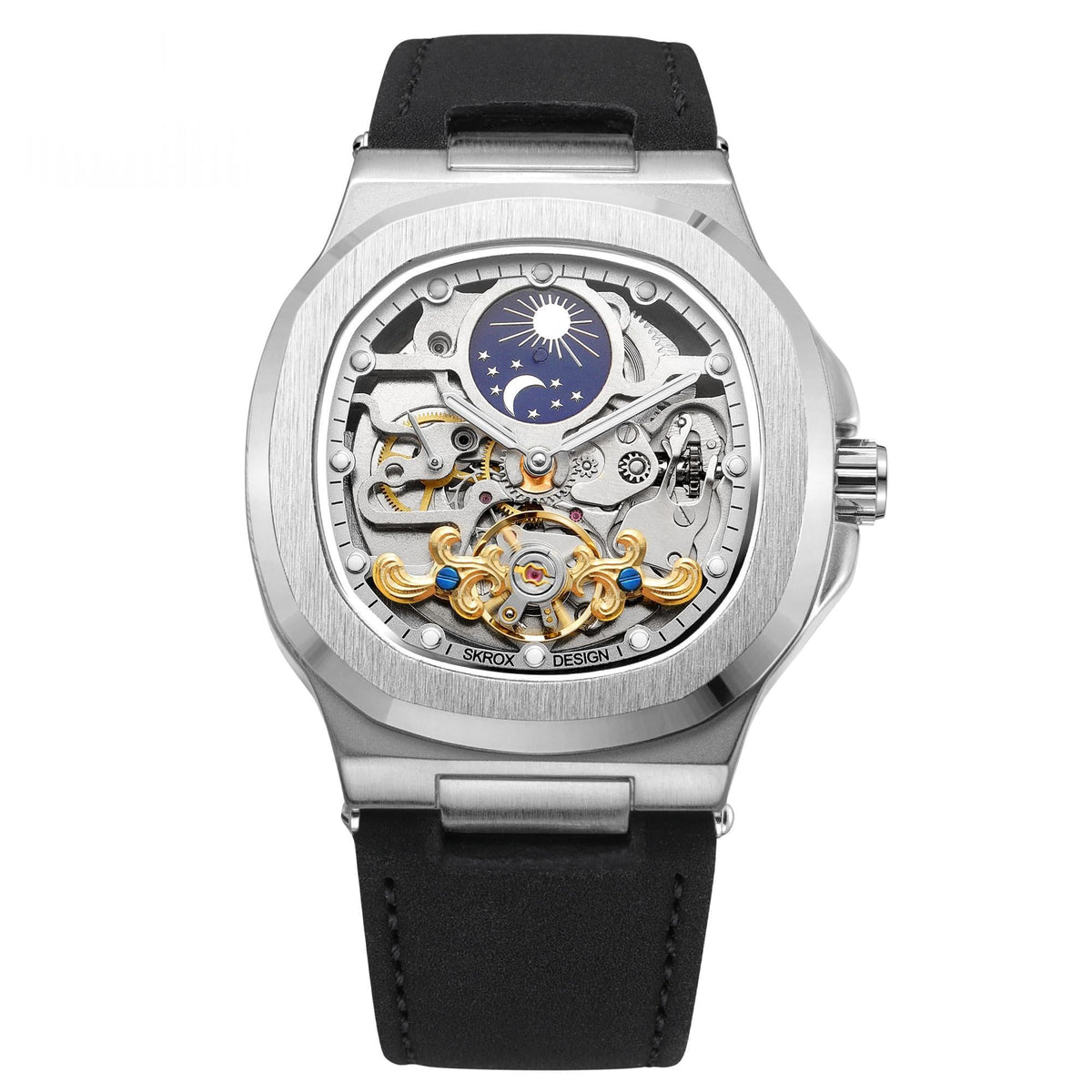 Full-automatic mechanical tourbillon hollow men's watch with visible movement and water-resistant design