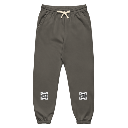 Unisex garment-dyed fleece sweatpants by BACKUPMYFILESNOW® in a relaxed fit, showcasing soft fabric and casual style.