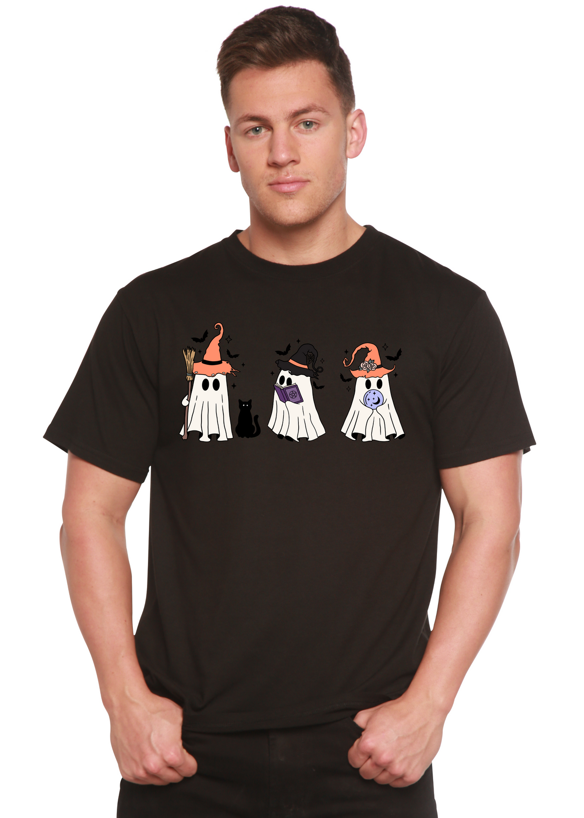 Men's Halloween Boo graphic T-shirt by Spun Bamboo, short sleeve shirt with spooky design in bamboo viscose and organic cotton.
