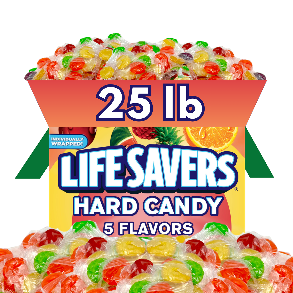 Assorted Life Savers Hard Candy in 5 flavors from Candy In Bulk, displayed in a clear bulk value bag.