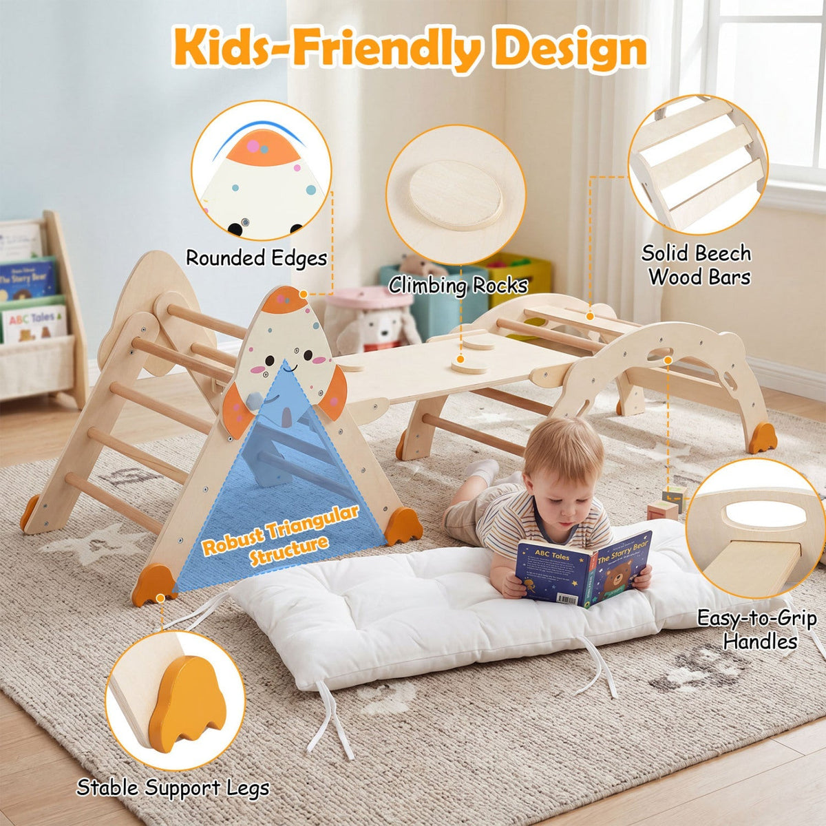 Colorful 8-in-1 foldable climbing toy set for toddlers with rocket theme by GBruno Store, featuring steps, slides, and climbing features.