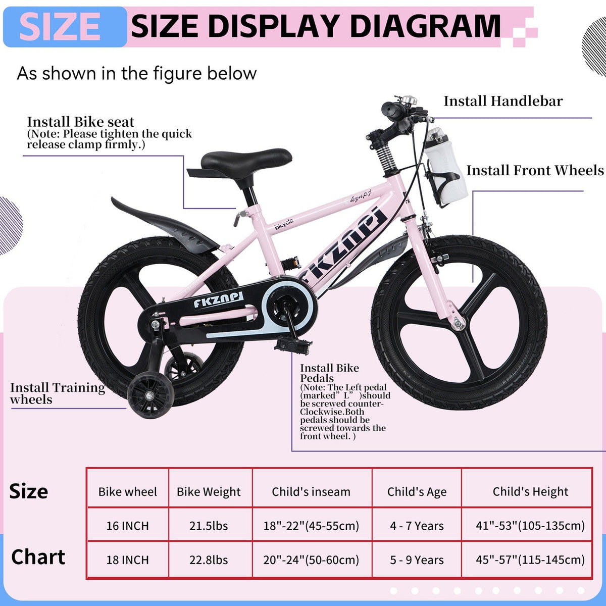 Kids bike by GBruno Store with 16-18 inch wheels, training wheels, and adjustable seat for young riders.