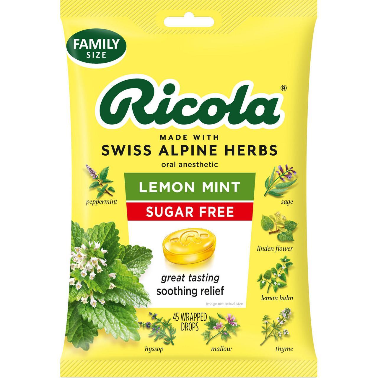 Ricola Sugar Free Lemon Mint Oral Drops 45 Ea Bag