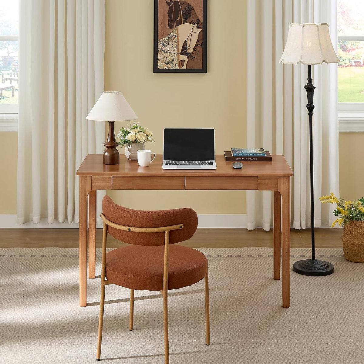47.2Inch Oakwood Computer Desk With Storage Drawers