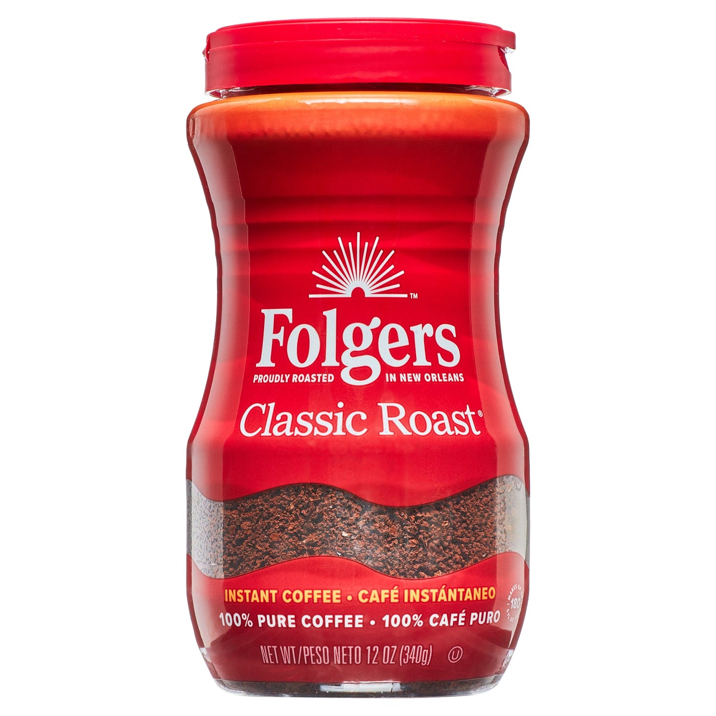 Folgers Instant Coffee Crystals, Classic Roast, 12 Ounce