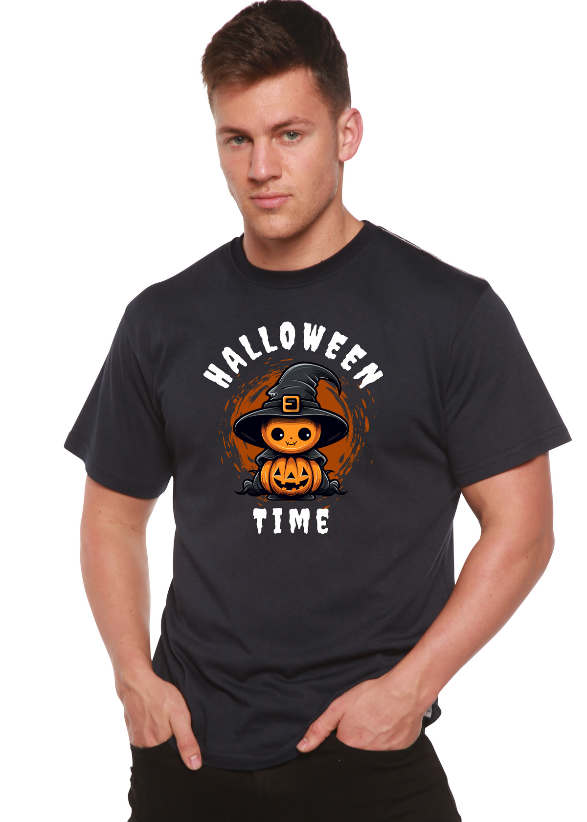 Spun Bamboo Halloween Time unisex bamboo viscose organic cotton short sleeve graphic T-shirt, mens printed design, casual wear