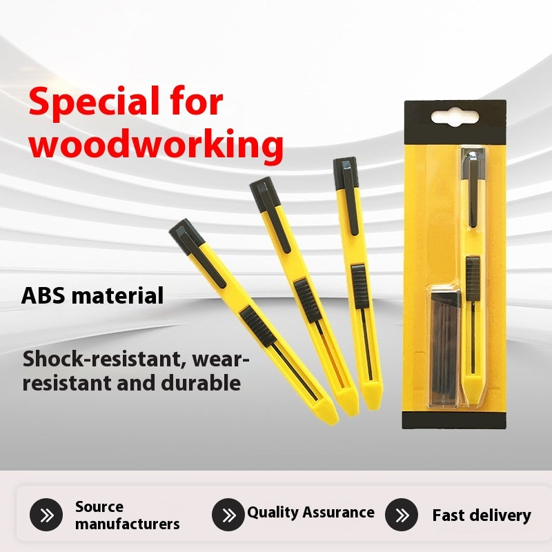 Plastic woodworking propelling pencil with thick lead for marking lines on wood, blue and black design