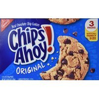 Chips Ahoy! Classic Chocolate Chip Cookies 18.2 oz, 3-pack, featuring golden cookies with chocolate chips in a resealable package