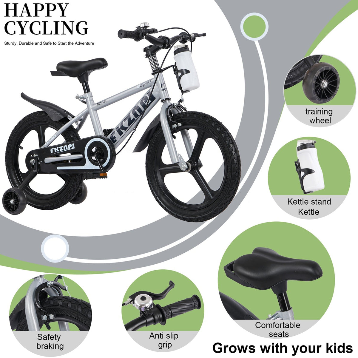 16-inch kids bike by GBruno Store with training wheels and adjustable seat, suitable for young children learning to ride.