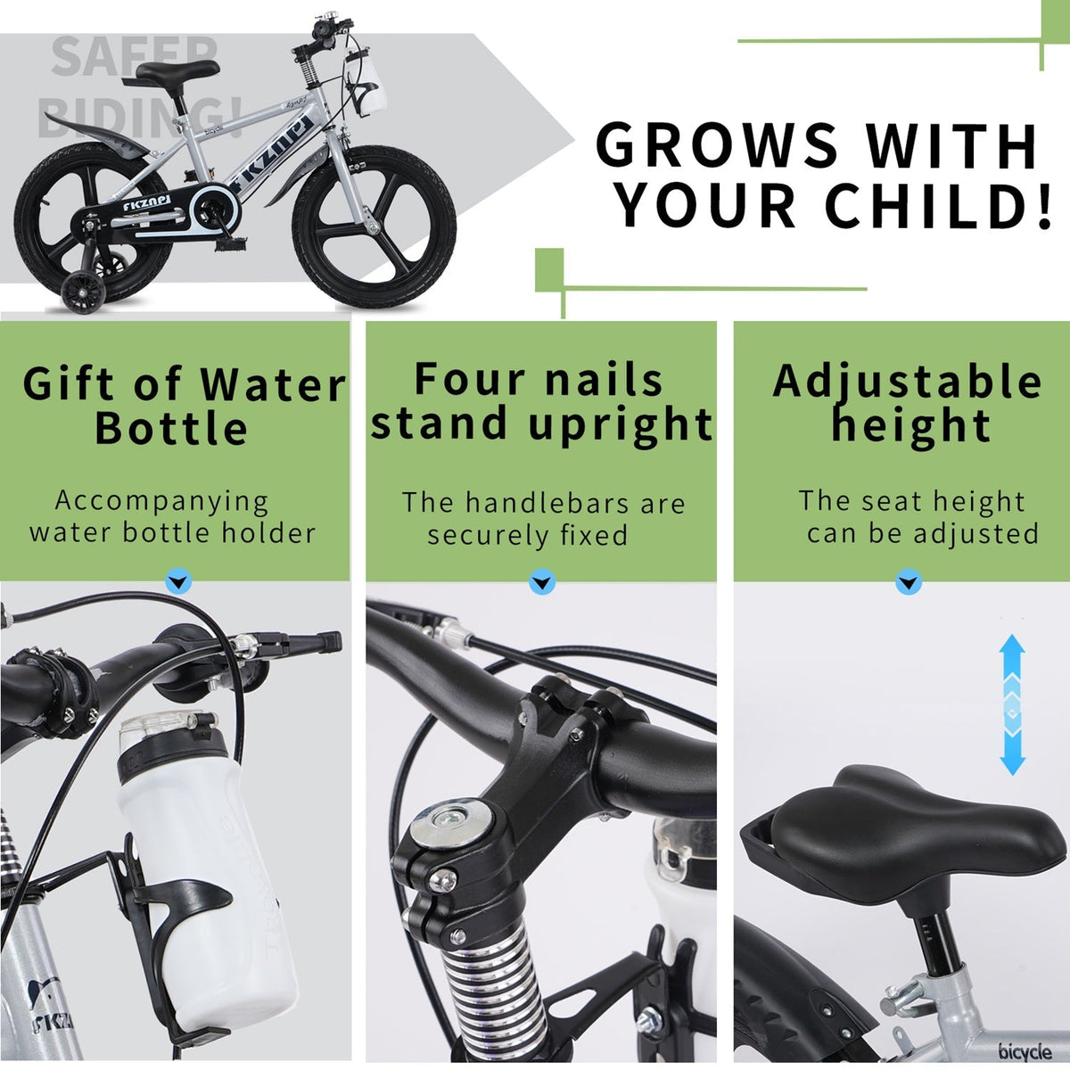 16-inch GBruno Store kids bike with training wheels and adjustable seat, featuring colorful frame and training wheels for stability.