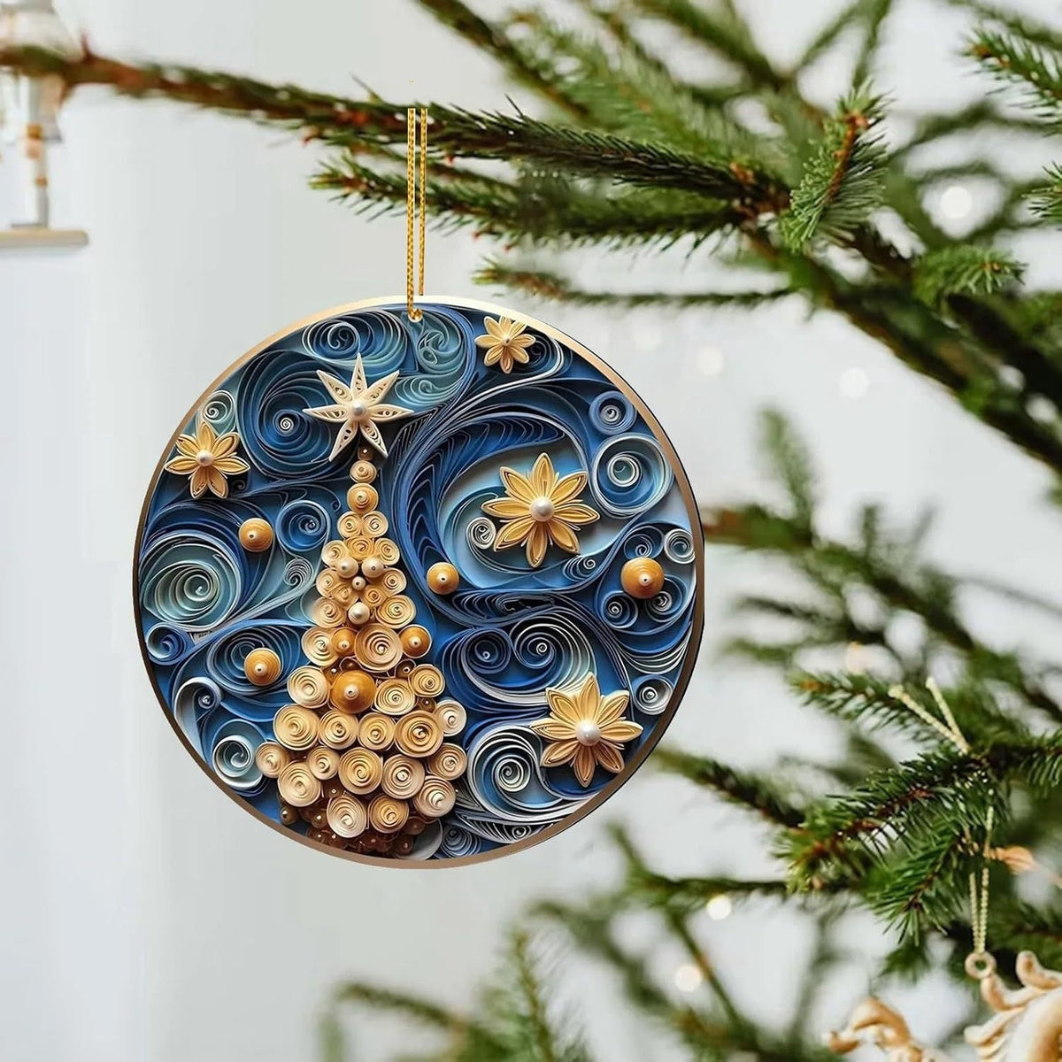 Flat curly Christmas decorations by My Store, festive curled ornaments displayed flat