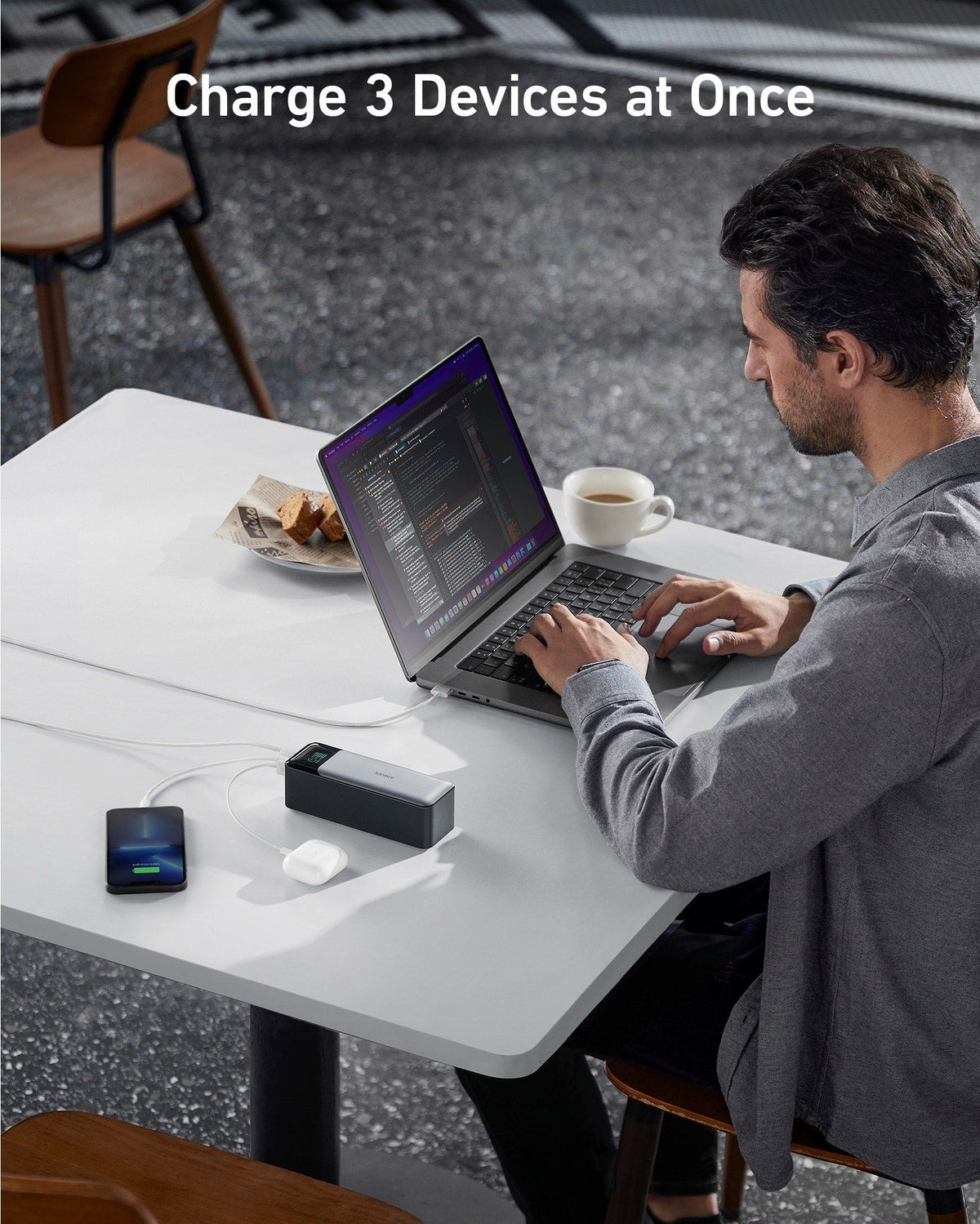Anker 737 PowerCore 24K portable charging bank with multiple USB ports and compact design for on-the-go device power.