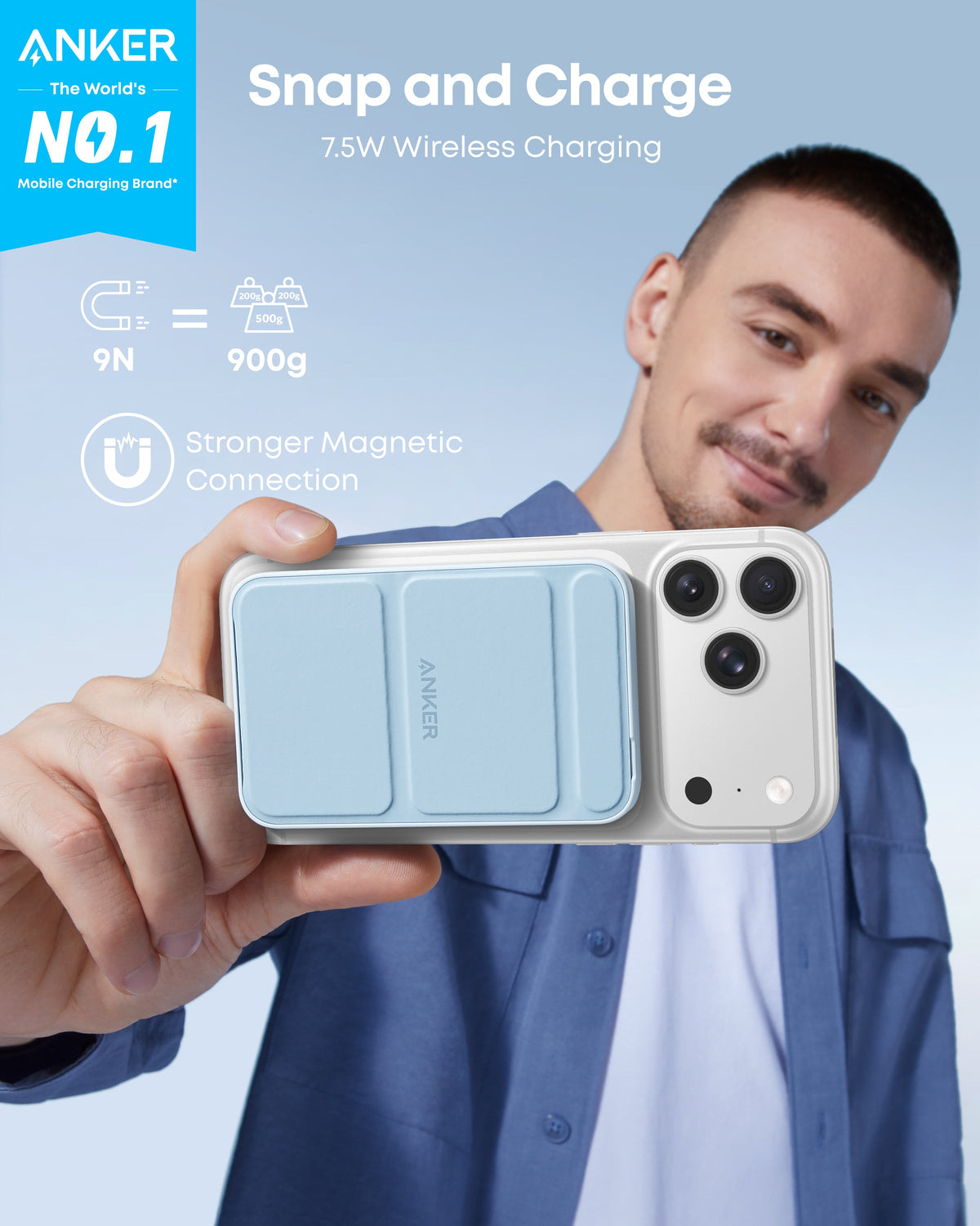 Anker 622 MagGo Magnetic Battery Charger attached to a smartphone, showcasing portable charging capability and sleek design.