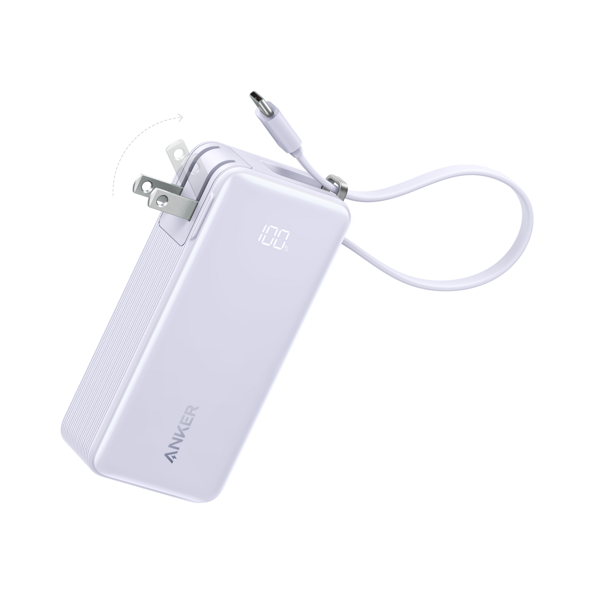 Anker Power Bank 10K Fusion with built-in cable, portable portable charger for mobile devices, black and compact design.