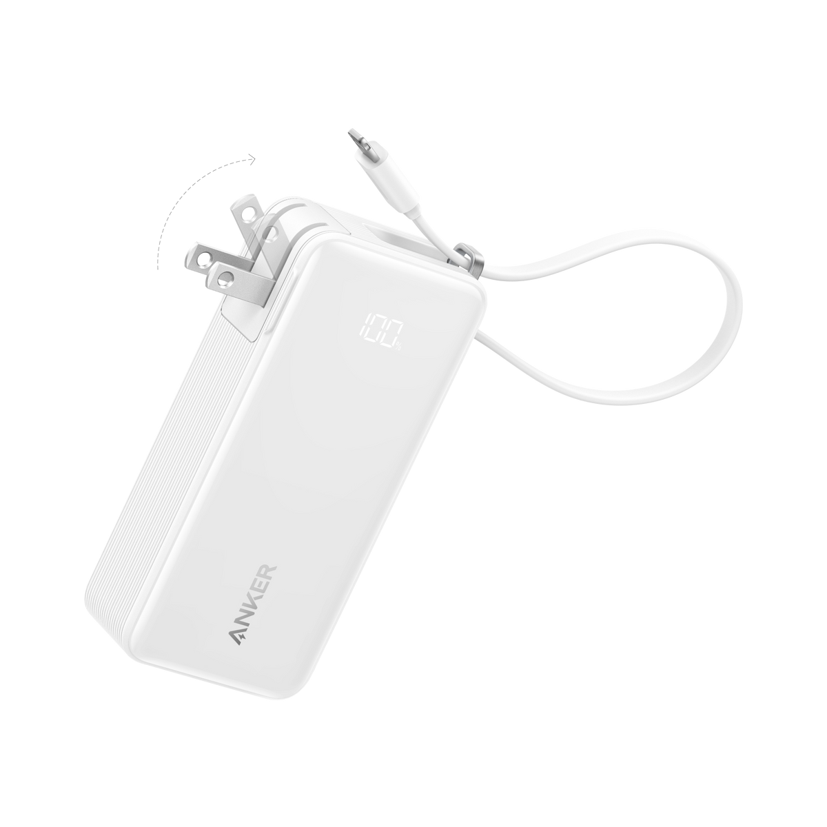 Anker Power Bank 10K Fusion with built-in charging cable, compact portable power bank for smartphones and devices