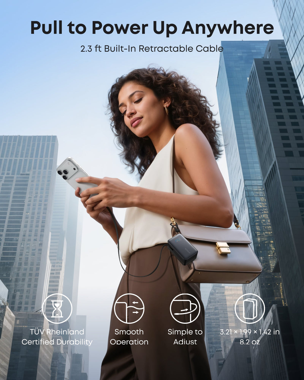 Anker Nano 10K 45W power bank with built-in retractable USB-C cable on a plain background.