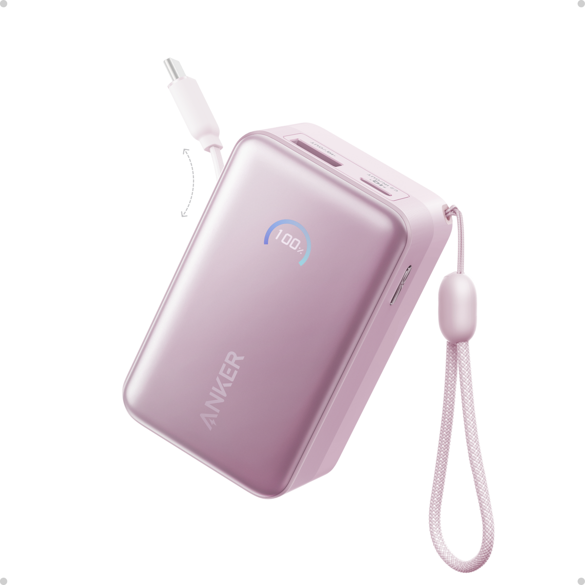 Anker Nano Power Bank 10K with built-in retractable USB-C cable, compact portable charger with 45W power output.
