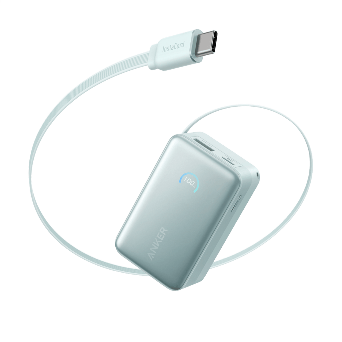 Anker Nano 10K 45W power bank with built-in retractable USB-C cable, compact portable charger for smartphones and devices.