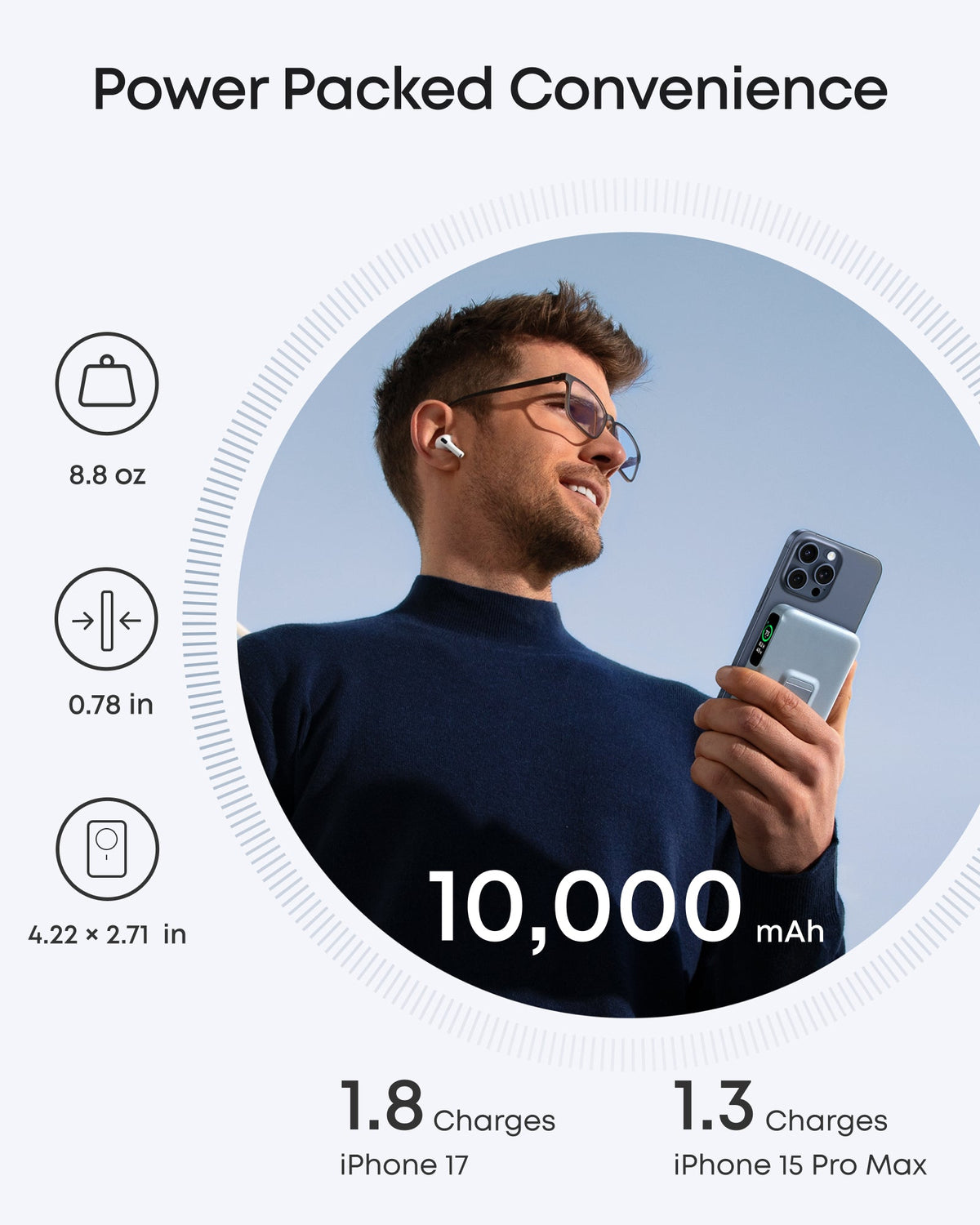Anker MagGo Power Bank 10K with sleek black design and built-in MagSafe compatible magnetic charging pad.