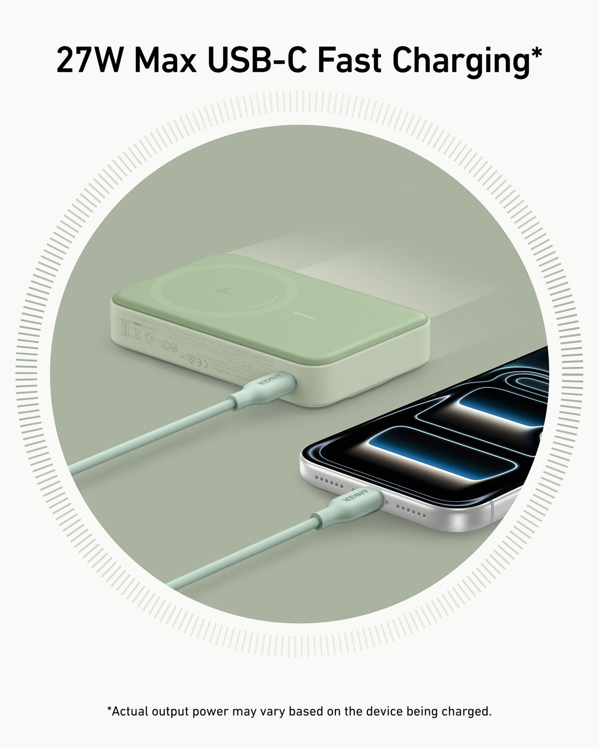 Anker MagGo 10K power bank with USB-C and MagSafe-compatible magnetic charging, compact portable power source.