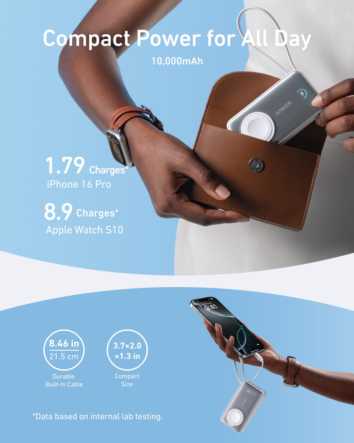 Anker MagGo 10K 35W power bank with MagSafe for Apple Watch, compact portable charger with built-in MagSafe connector.