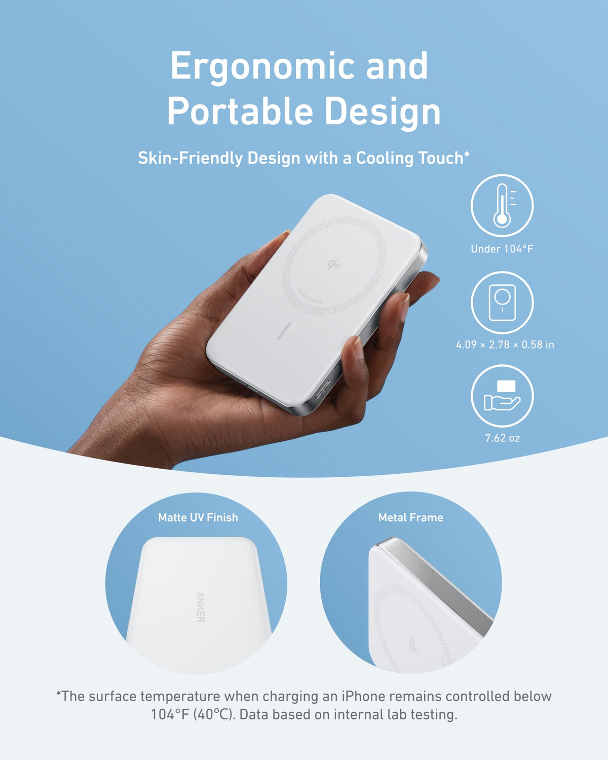 Anker MagGo 10K Slim Power Bank with magnetic wireless charging pad on a white surface, compact portable power source.