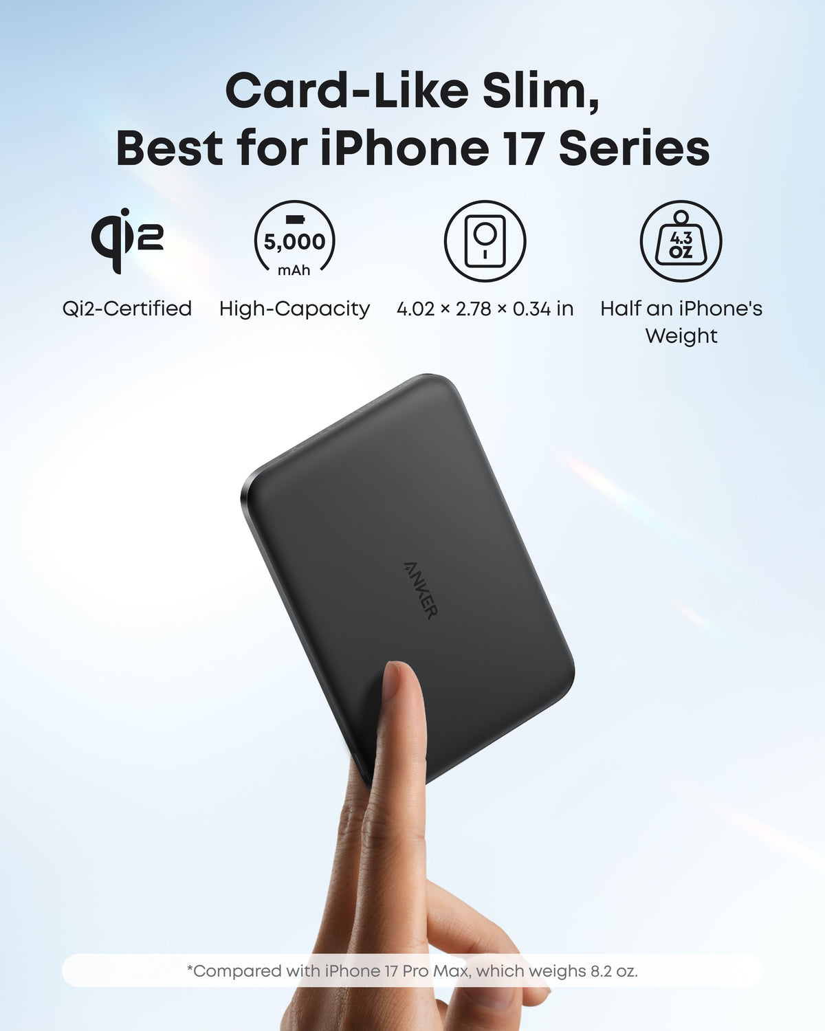 Anker Nano Power Bank 5K with MagGo feature, slim portable design, black color, and USB-C charging port.