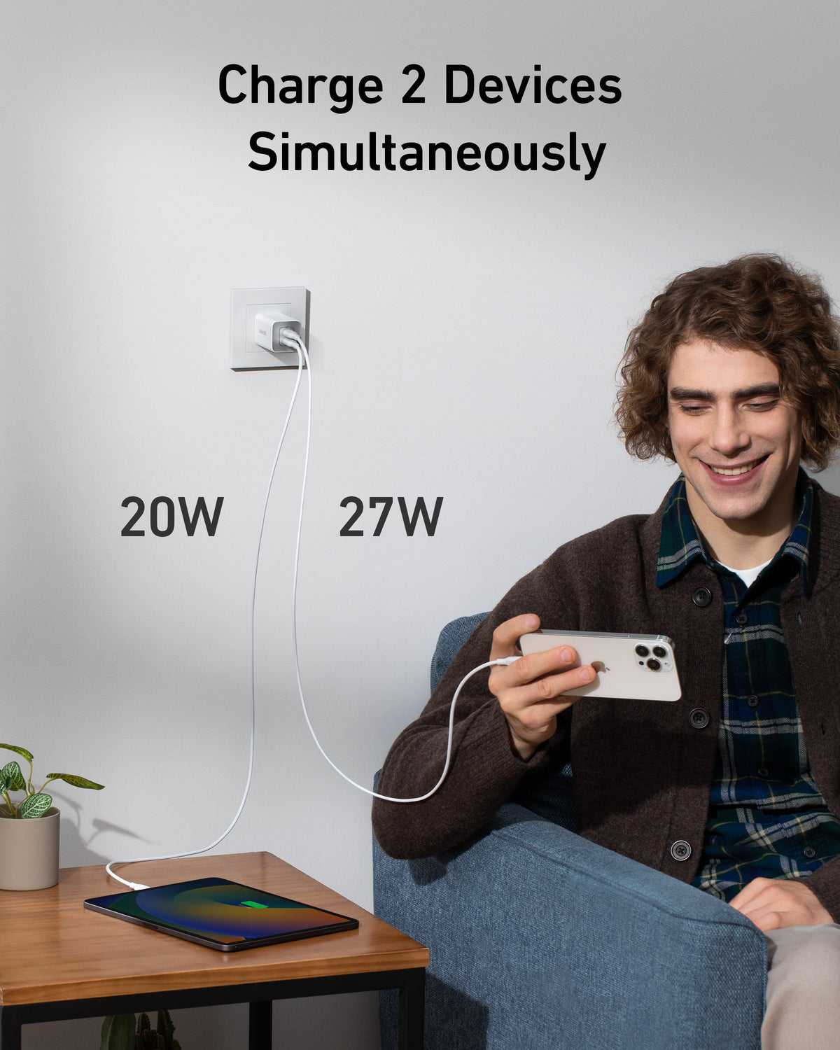 Anker 523 Nano 3 charger with 47W power adapter, compact design, white color, and USB-C port for fast charging.