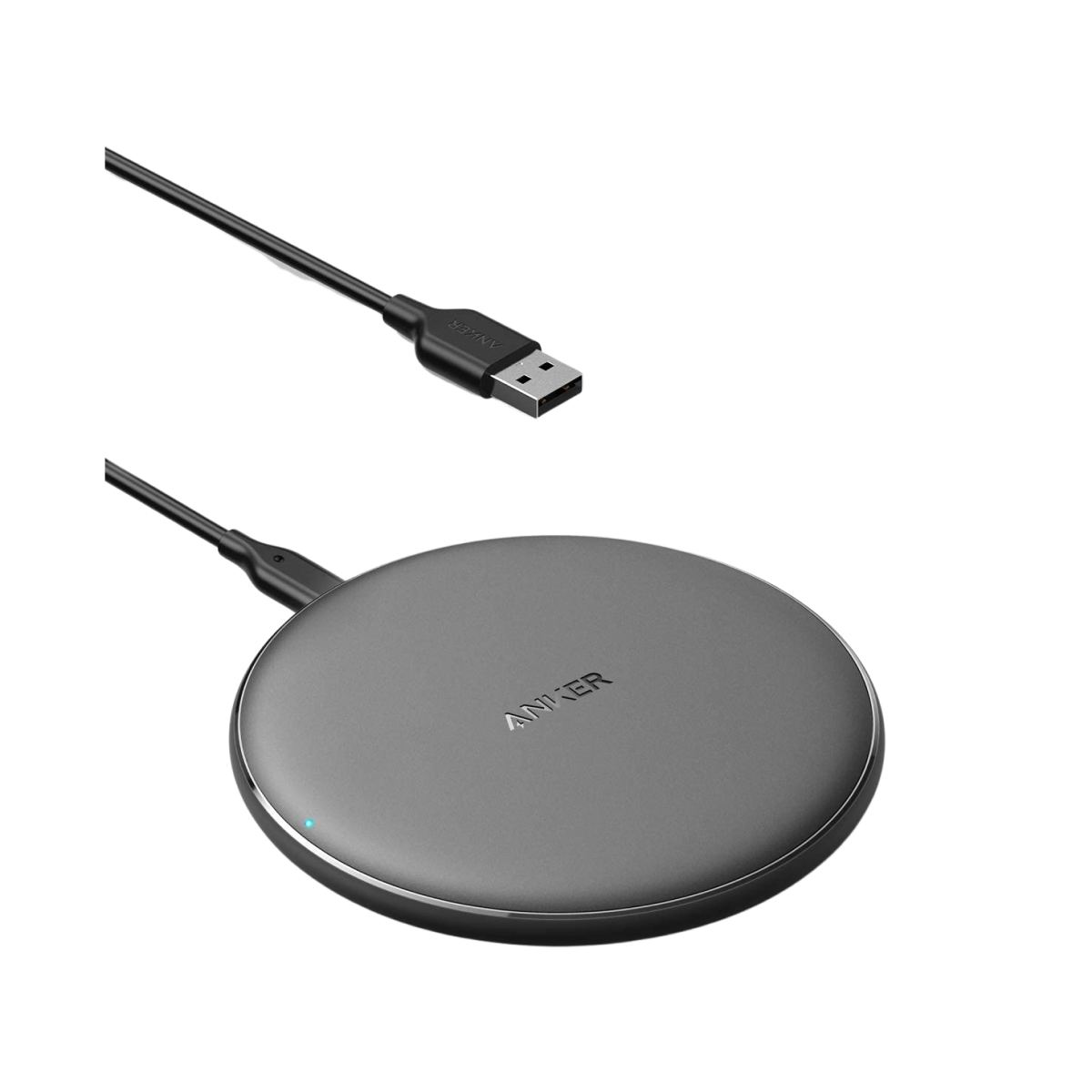 Anker 313 wireless charging pad for fast, cable-free charging of compatible smartphones and devices.