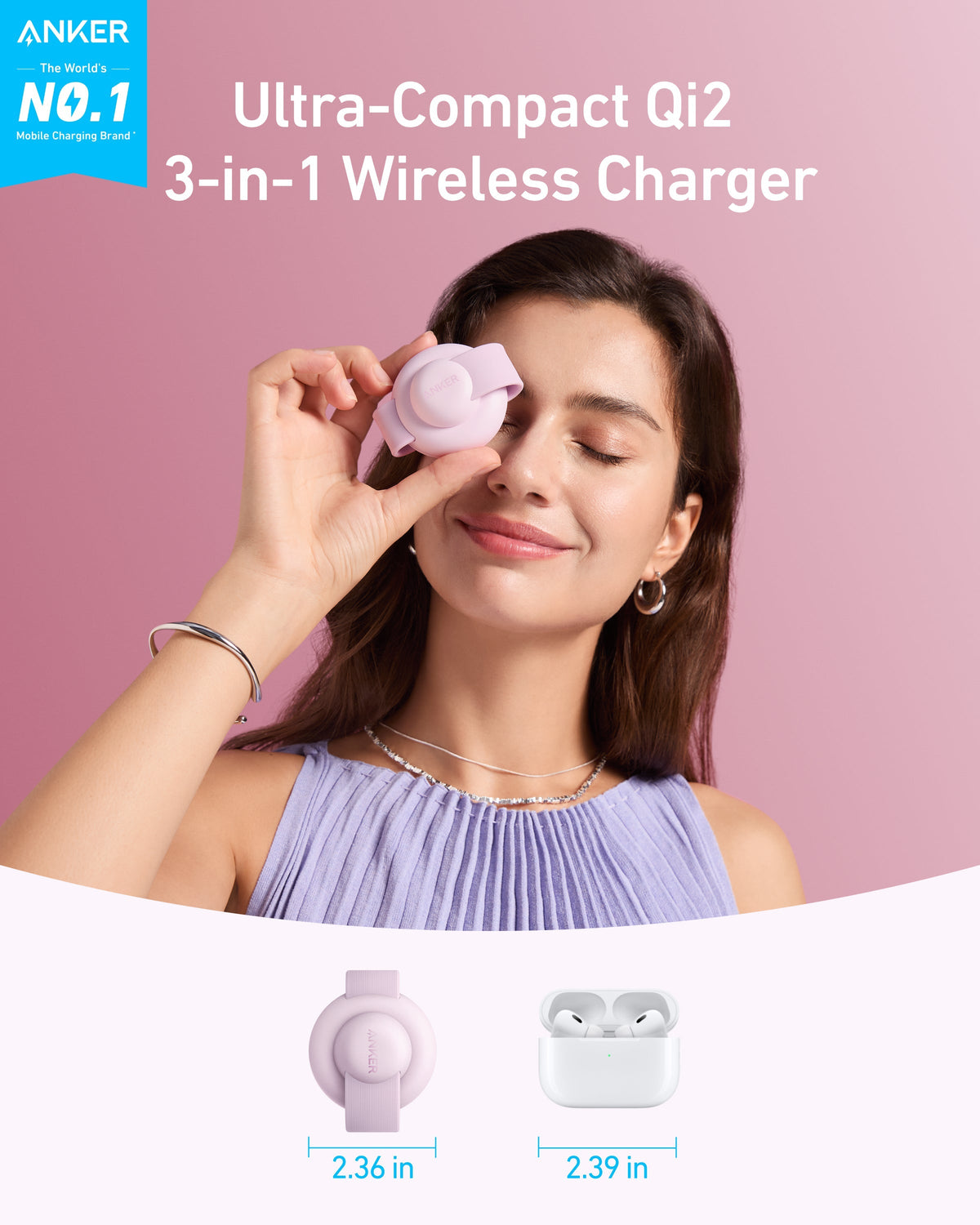 Anker MagGo 3-in-1 wireless charging station with foldable pad for charging phone, smartwatch, and earbuds simultaneously.