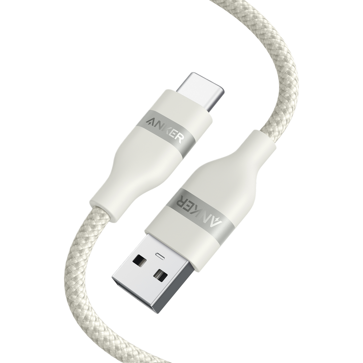 Anker USB-A to USB-C upcycled braided cable in 3 ft and 6 ft lengths, showcasing durable, woven design and flexible connectors.