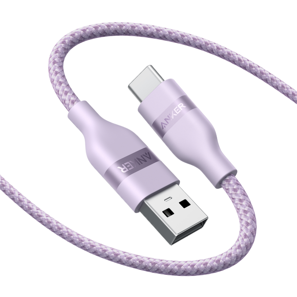 Anker upcycled braided USB-A to USB-C cable in 3 ft and 6 ft lengths, showing the durable, woven design and color details.