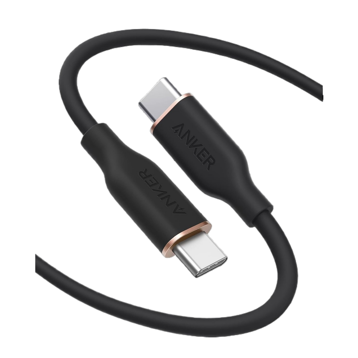 Anker 643 USB-C to USB-C charging cable with flow silicone design, shown in a close-up image highlighting flexible silicone material.