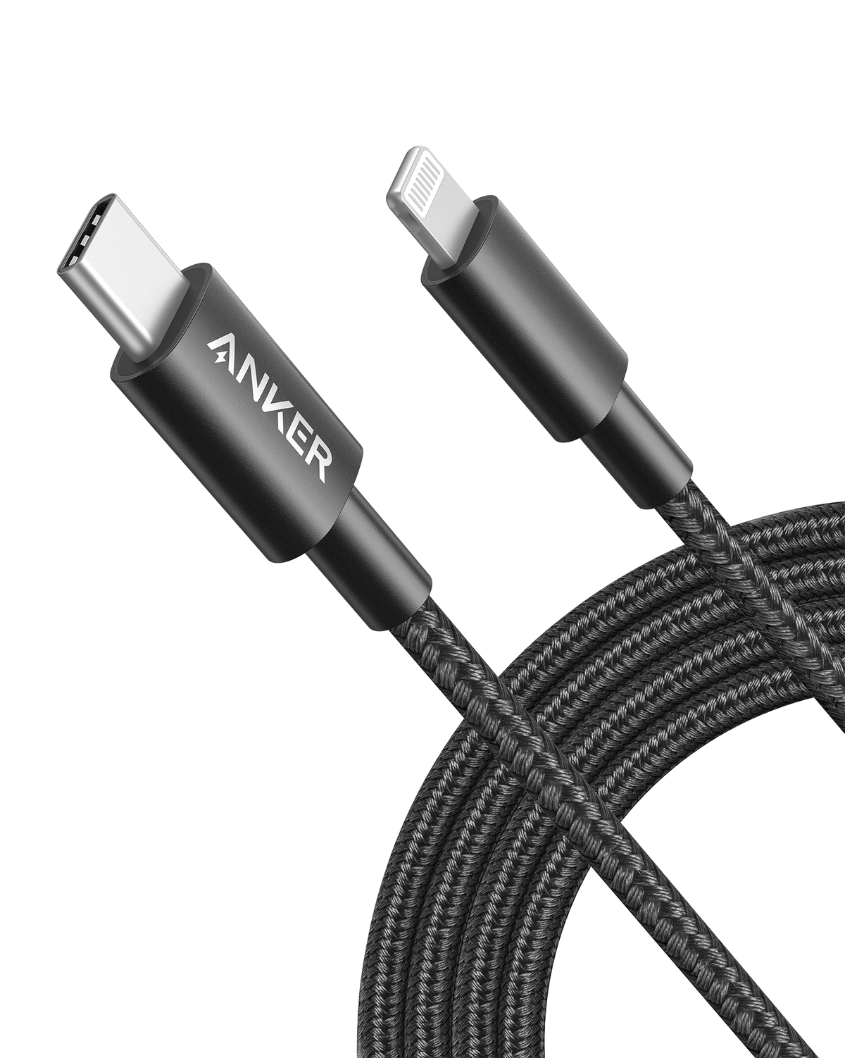 Anker 331 USB-C to Lightning charging cable showing the black cable with USB-C and Lightning connectors.
