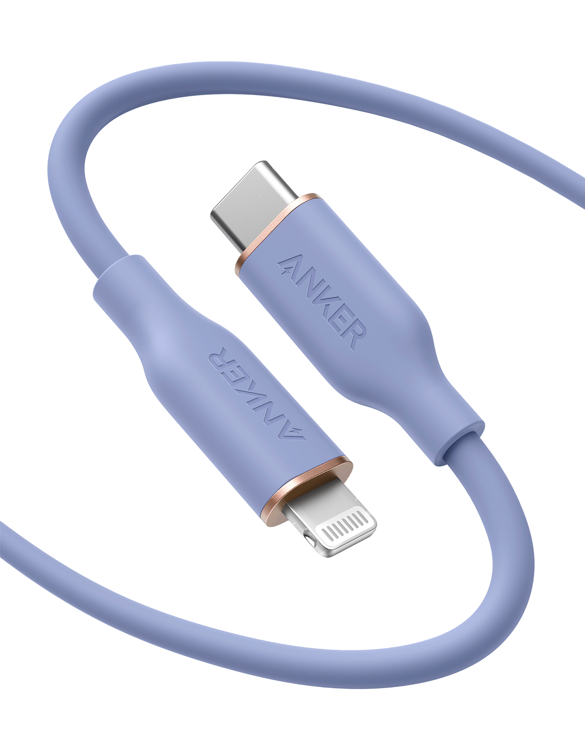 Anker 641 USB-C to Lightning silicone charging cable, black, with reinforced connectors and smooth design for Apple devices.