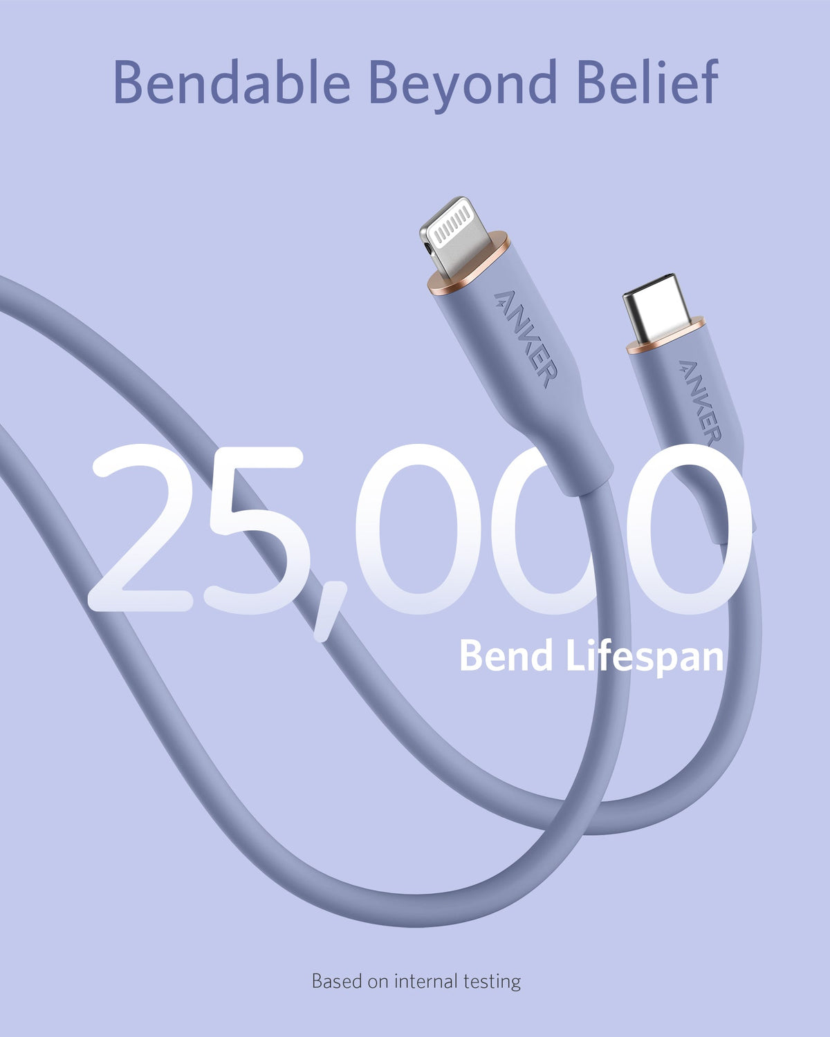 Anker 641 USB-C to Lightning Cable, 3 ft silicone braided charging cable for Apple devices, shown coiled with connectors visible.