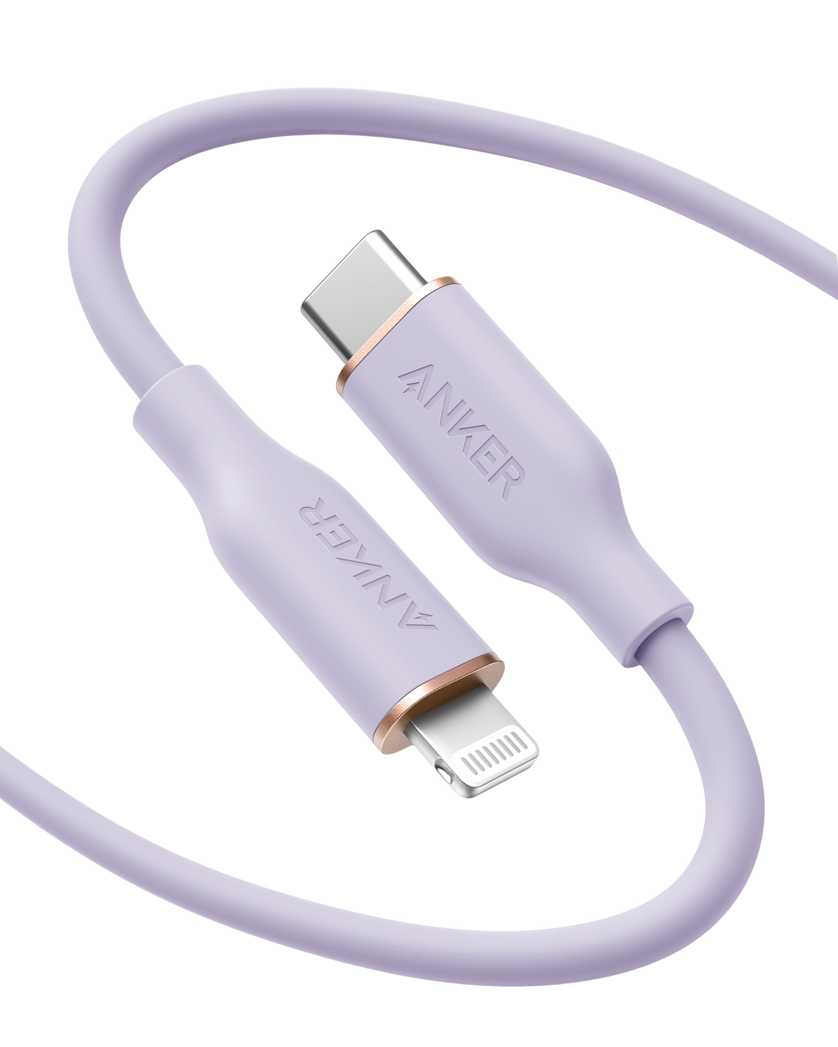 Anker 641 USB-C to Lightning Cable for charging, with flow silicone design, shown in close-up view.