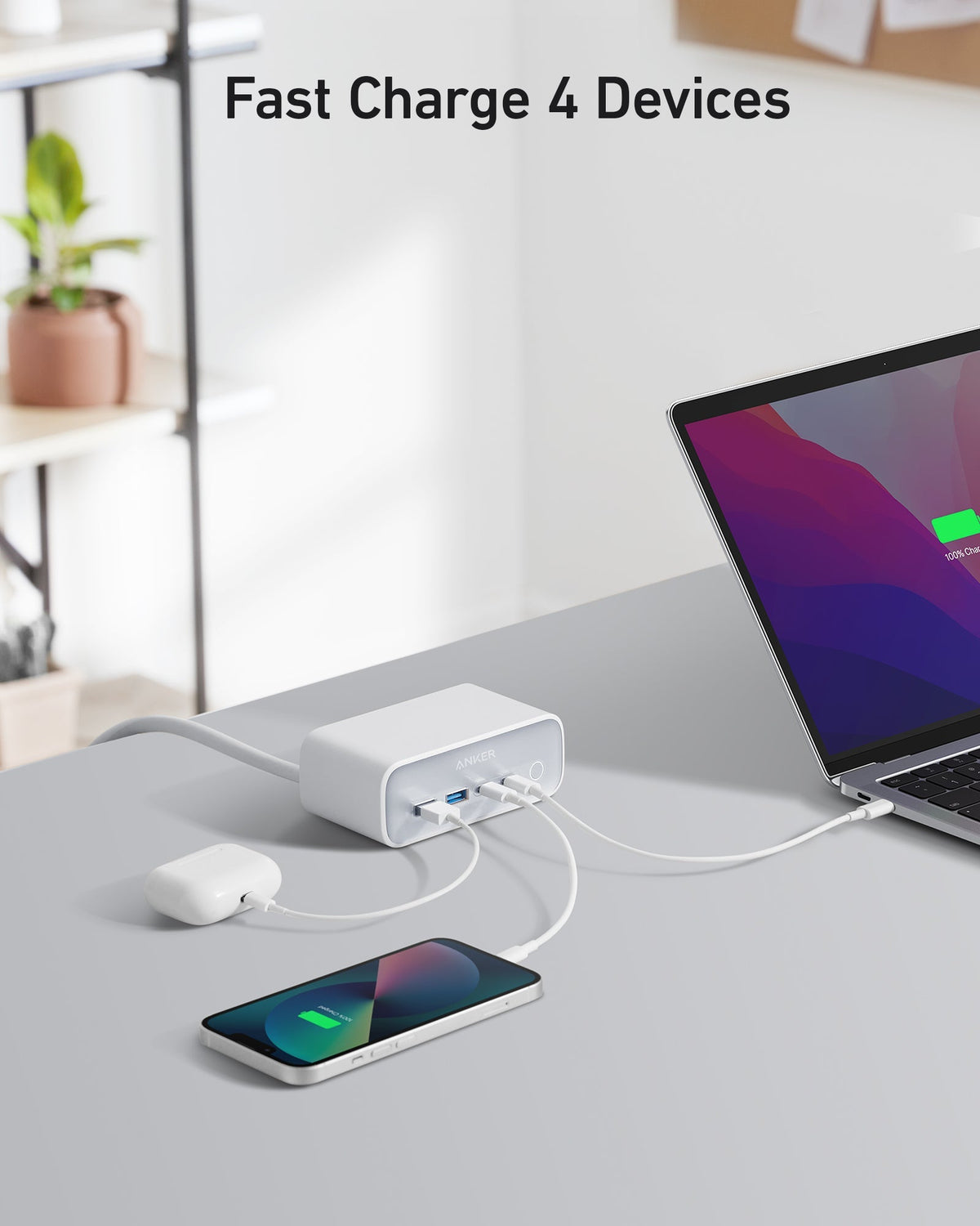 Anker 525 charging station with multiple ports for efficient device charging, shown in a sleek, modern design.