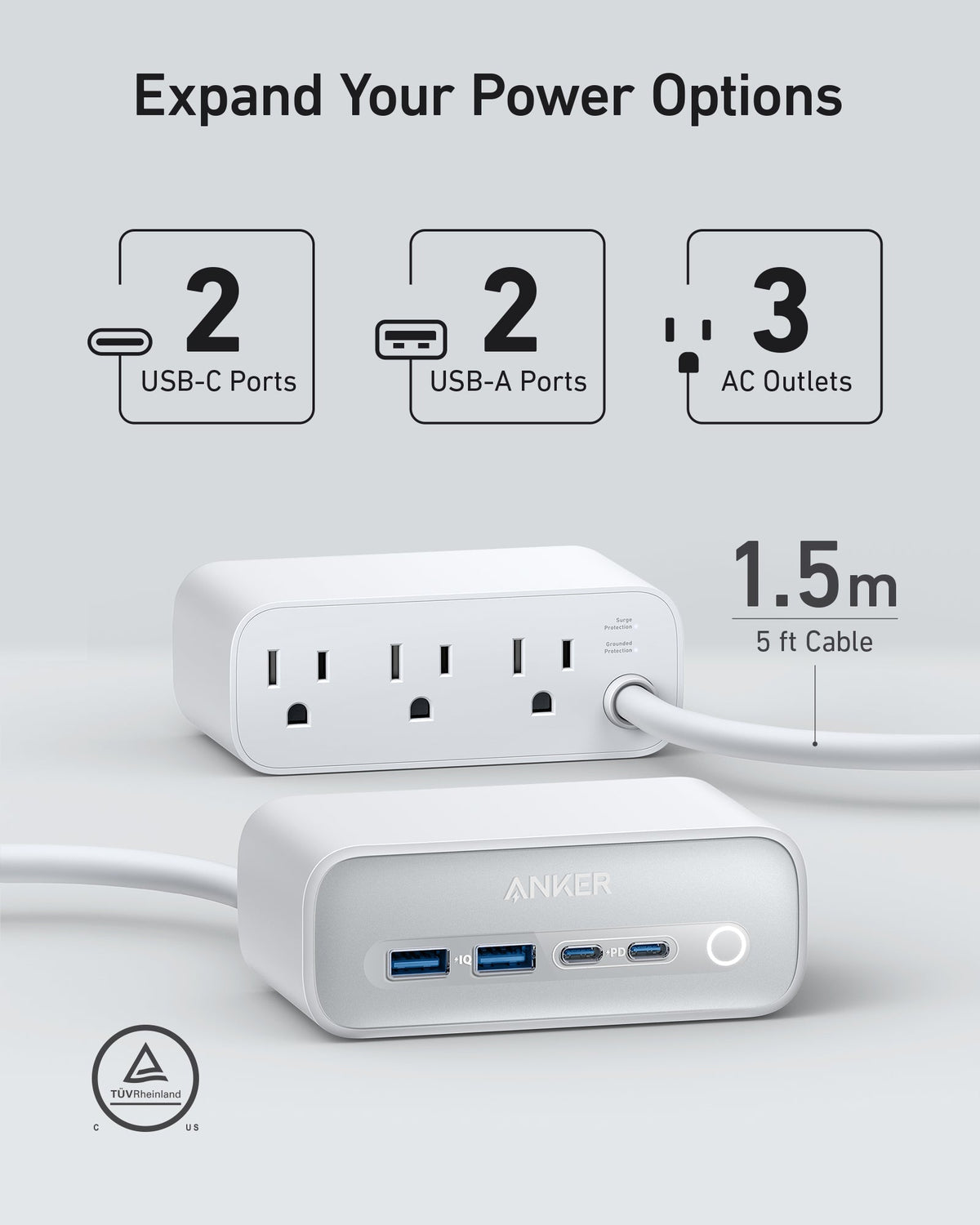 Anker 525 charging station with multiple USB ports for efficient device charging, shown with connected cables.