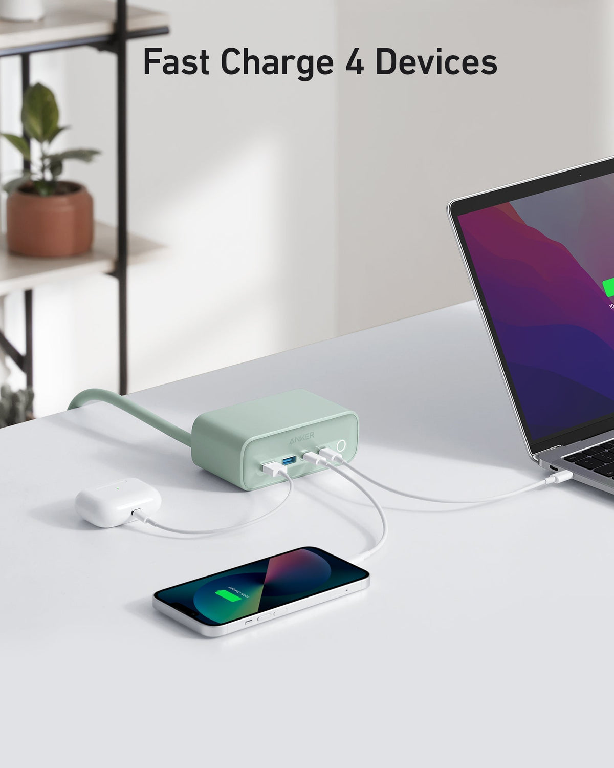 Anker 525 charging station with multiple USB ports for efficient device charging, shown in a sleek, modern design.