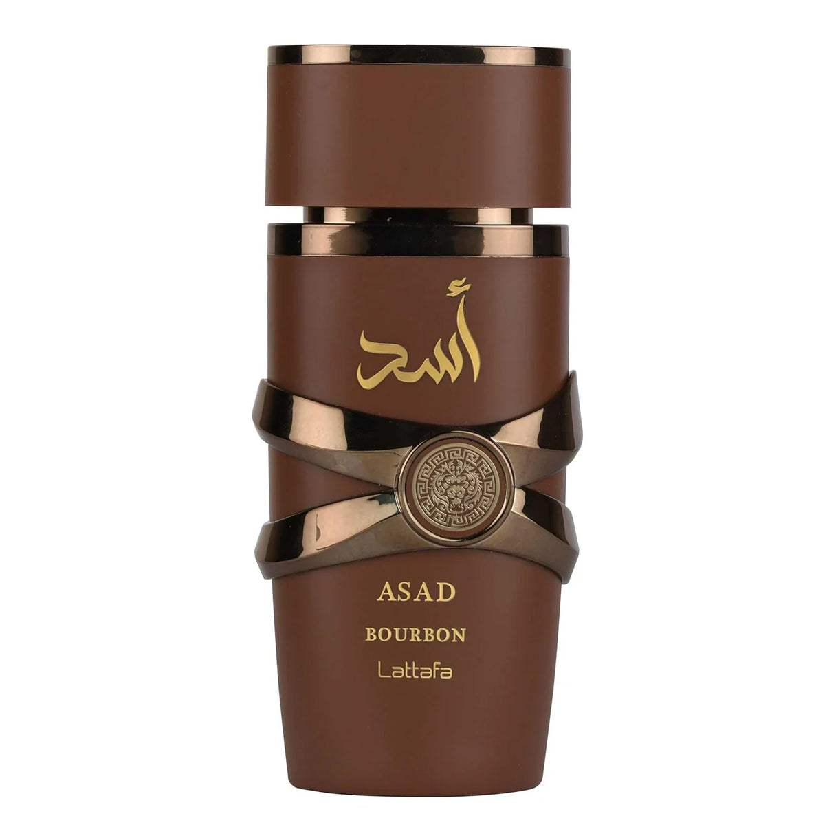 Blushimmer Lattafa Asad Bourbon unisex Eau de Parfum spray 3.4 oz bottle with elegant packaging and fragrance details.