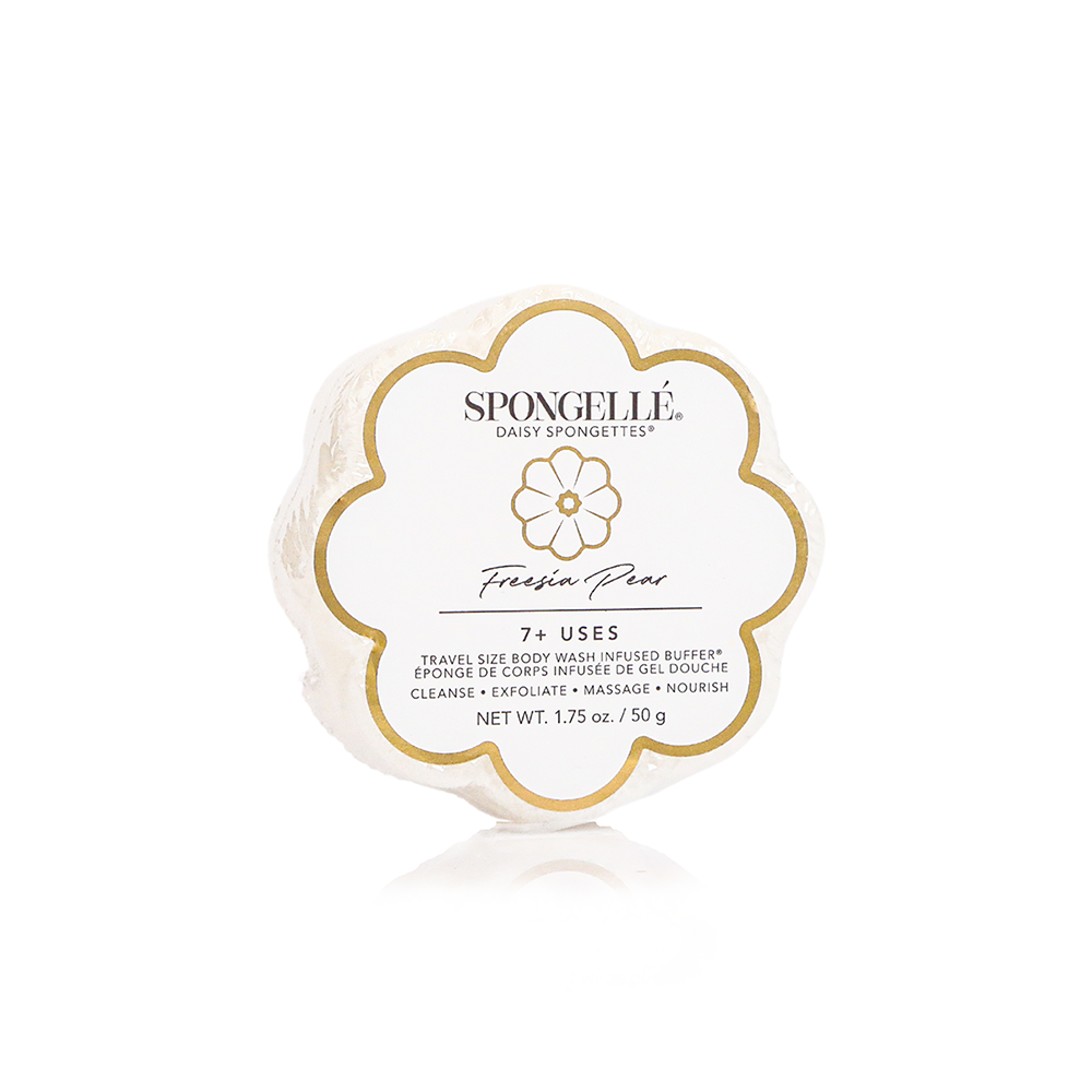 Daisy Spongette Assorted Pack by Spongellé, body wash infused buffers with floral daisy designs, for gentle cleansing and skincare.