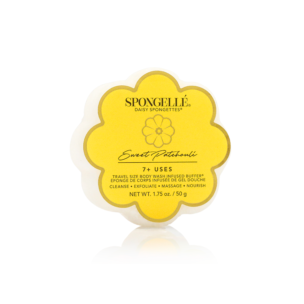 Spongellé Daisy Spongette Assorted Pack, body wash infused buffer with floral design, perfect for gentle cleansing and exfoliation.