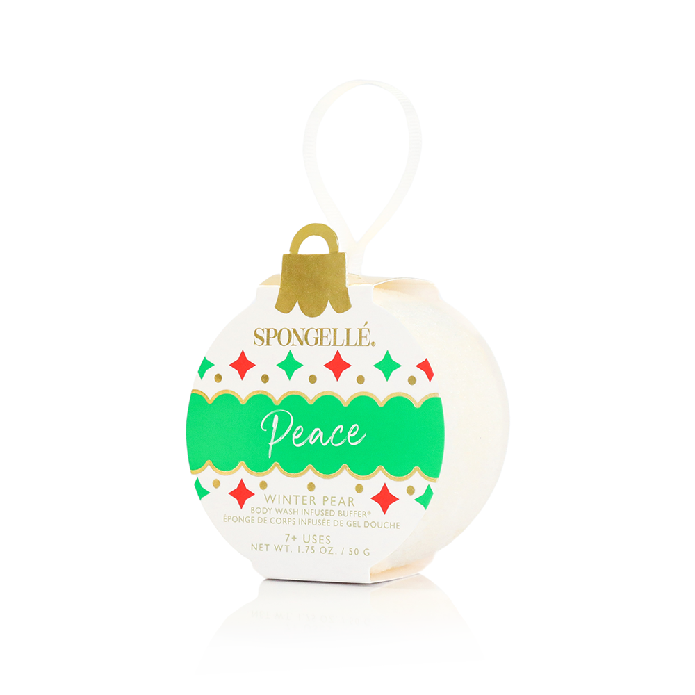 Spongellé Holiday Ornament Assorted Pack body wash infused buffers with festive holiday-themed designs and colors.