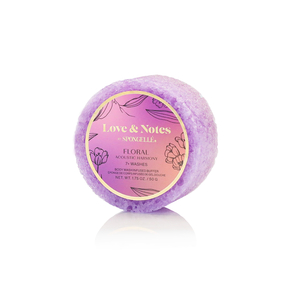 Spongellé Love & Notes Spongette assorted pack featuring body wash infused buffers in various scents.